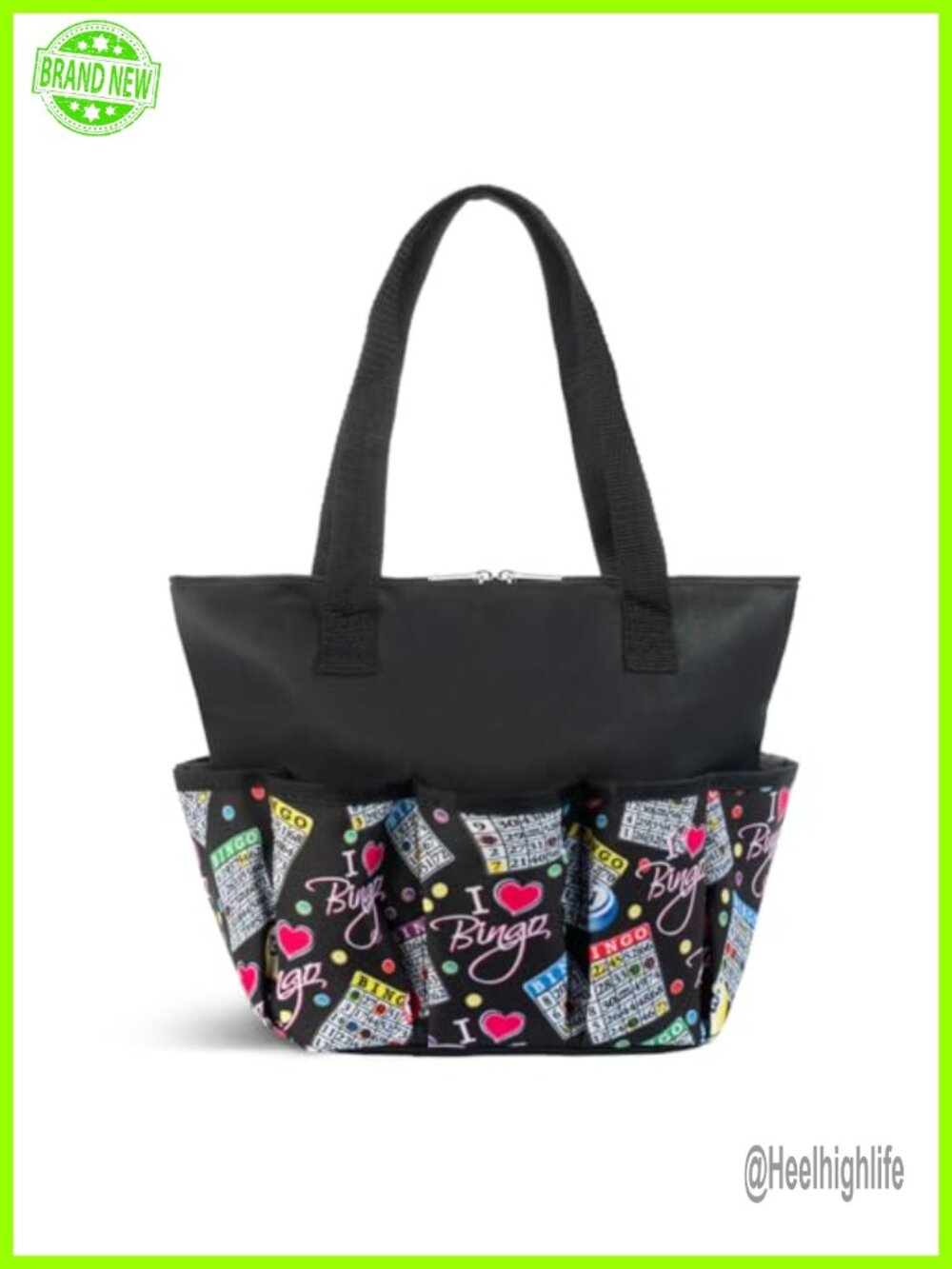 Canvas Tote Bag with 10 Pockets for Daubers, Bingo Accessories, Zippered Storage